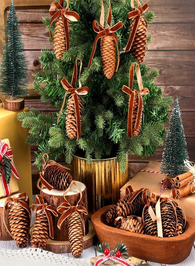 Motionchic 24 Pcs Christmas Spruce Pine Cones Ornaments for Christmas Tree Bulk with Velvet Ribbon 1.6"-2.4" Natural Rustic Large Long Pinecone Hanging for Thanksgiving Holiday Winter Gift Decoration - Image 5